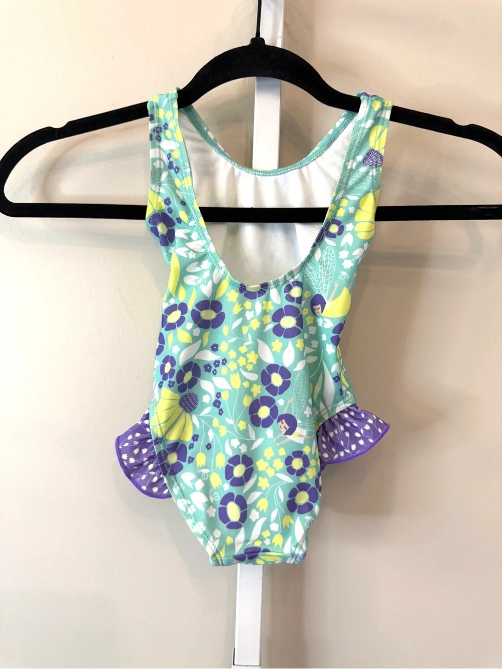 Flap Happy Girls 2T One Piece Swimsuit Aqua Purple Floral Fairy Ruffle NWT